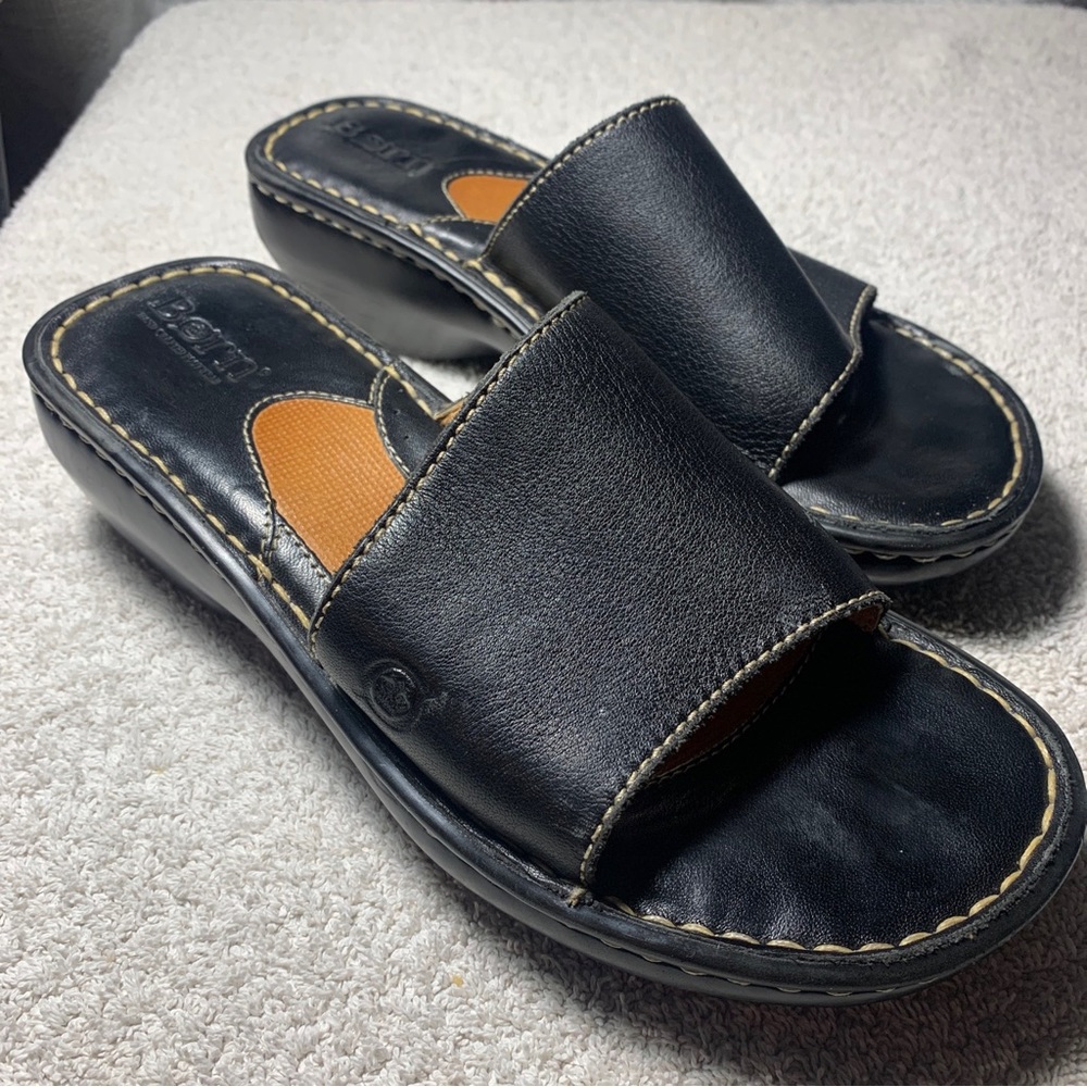 Born - women’s slip on wedge 2inch sandals- gently used - black women’s size 6